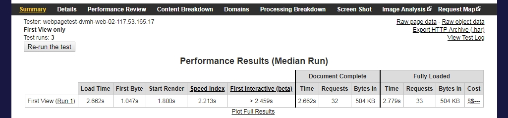 Checking your website's speed with webpagetest.org